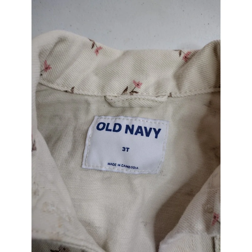 Old Navy Toddler‎ Girls Cream Floral Cotton Twill Utility Jacket Chore Coat 3T
